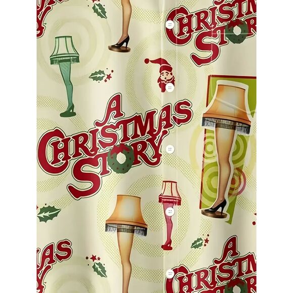 Men's XXL A Christmas Story Movie Theme Print Short Sleeve Hawaiian Shirt #F - Picture 4 of 5